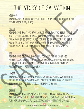 salvation lesson using colors of Christ wordless gospel