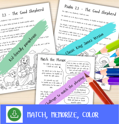 Psalm 23 for kids KJV worksheet with Good Shepherd coloring picture